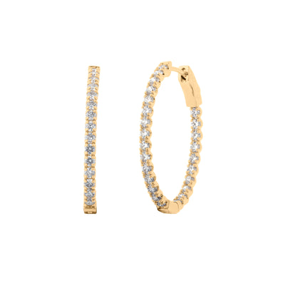 Diamond Oval Inside-Out Hoop Earrings in 14K Yellow Gold, 2.00 cttw