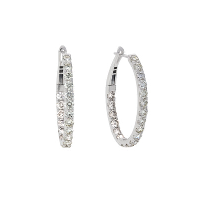 14K White Gold Diamond Hoop Earrings