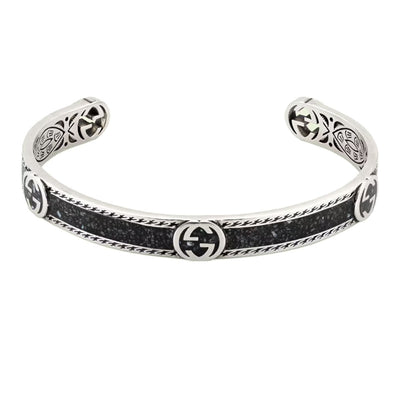 Black Enamel GG Bangle in Sterling Silver