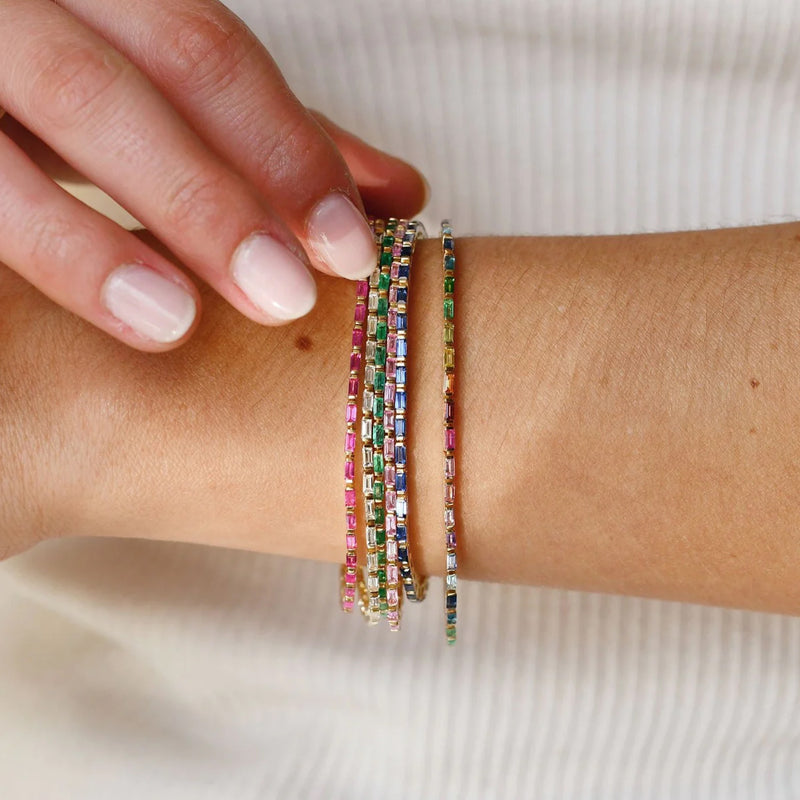 Adjustable Crystal Rainbow Tennis Bracelet – Pinkish by M
