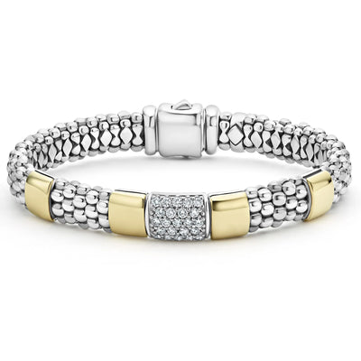Sterling Silver and 18K Yellow Gold Station Caviar Bracelet