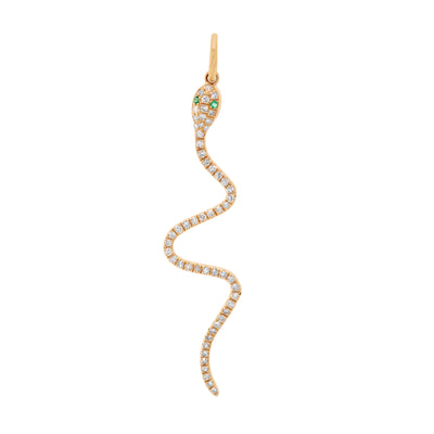 14K Yellow Gold Diamond and Emerald Snake Charm