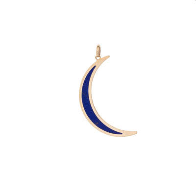 14K Yellow Gold Navy Lapis Crescent Moon Charm