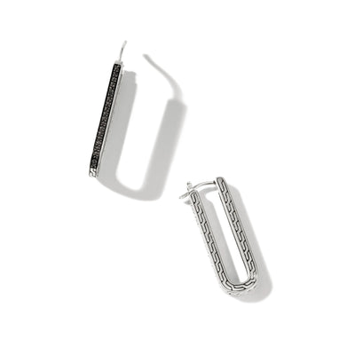 SILVER AND SAPPHIRE CARVED CHAIN RECTANGLE HOOP EARRING