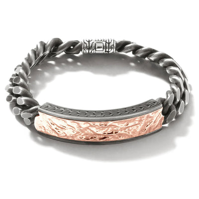 Sterling Silver with Sculpted Bronze Accent Curb Chain Bracelet