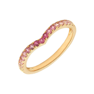Ombre Pink Sapphire Curved Band in 14K Yellow Gold