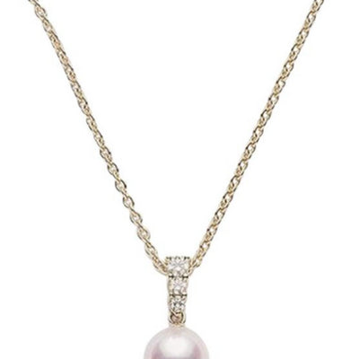 18K Yellow Gold 9MM Pearl and Diamond Pendant Necklace