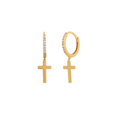 Diamond Cross Drop Earrings in 14K Yellow Gold