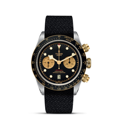 41MM Steel Black Bay Chrono with Black Face with Gold Accents and Black Fabric Strap Tudor Watch | M79363N-0003