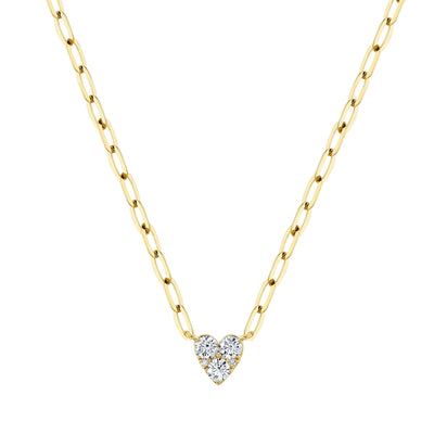 17.5" Mini Diamond Heart with Paper Clip Chain Necklace in 14K Yellow Gold