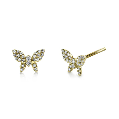 Pavé Diamond Butterfly Stud Earrings in 14K Yellow Gold
