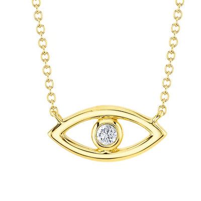 14K Yellow Gold Evil Eye Necklace with Diamond