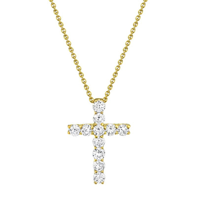 11 Round Diamond Cross Necklace in 14K Yellow Gold