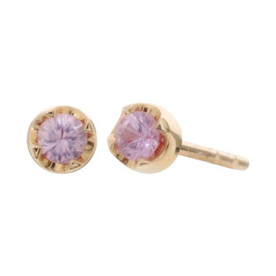 Pink Sapphire Stud Earrings in 14K Yellow Gold