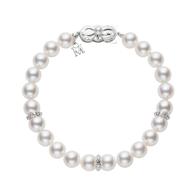18K White Gold Diamond and Cultured 7MM Pearl Bracelet