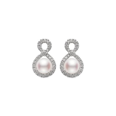 6.5MM Pearl and Diamond Infinity Drop Earrings | Cherish Collection