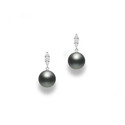 Black South Sea 9MM Black Pearl and Diamond Drop Earrings | Morning Dew Collection