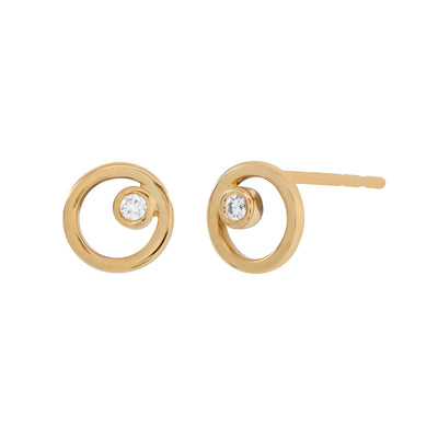 Open Circle Diamond Earrings in 14K Yellow Gold