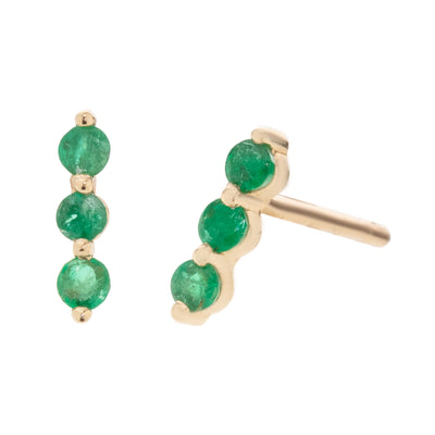 Emerald Trio Bar Earrings in 14K Yellow Gold