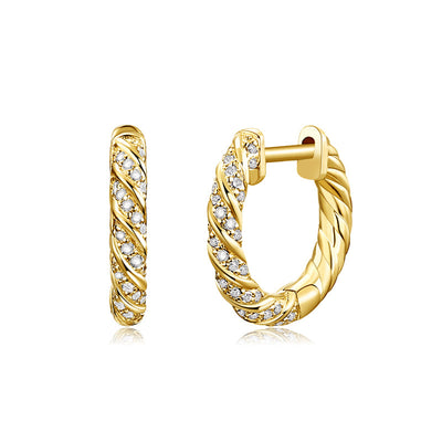 Diamond Twist Huggie Hoops in 14K Yellow Gold