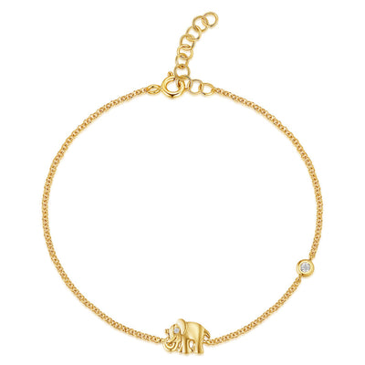 14K Yellow Gold Diamond Elephant Bracelet