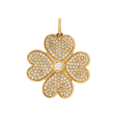 Diamond Covered Four Leaf Clover Charm in 14K Yellow Gold