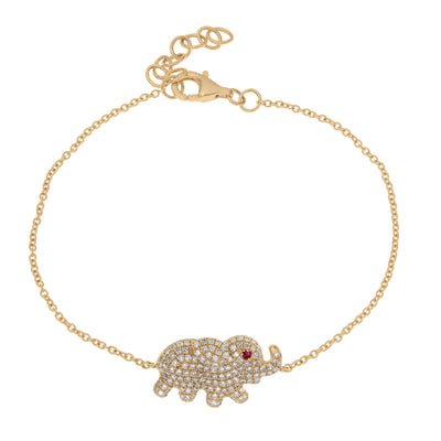 Ruby and Diamond Elephant Bracelet in 14K Yellow Gold