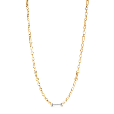 18 KARAT OVAL AND FLUTED LINK NECKLACE WITH DIAMOND PAVE LINK