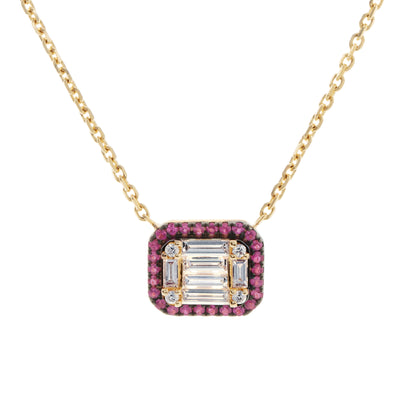 14K Yellow Gold Ruby and Diamond Necklace