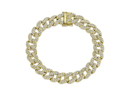 Pave Diamond Curb Link Bracelet in 14K Yellow Gold