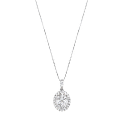 18" Oval Diamond Necklace with Diamond Halo in 14K White Gold