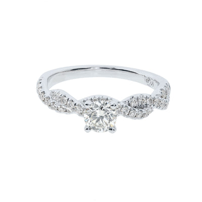 Twisted Pavé-Set Round Diamond Engagement Ring in 14K White Gold, 0.81cttw