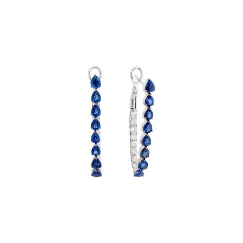 18K White Gold Diamond and Sapphire Hoop Earrings