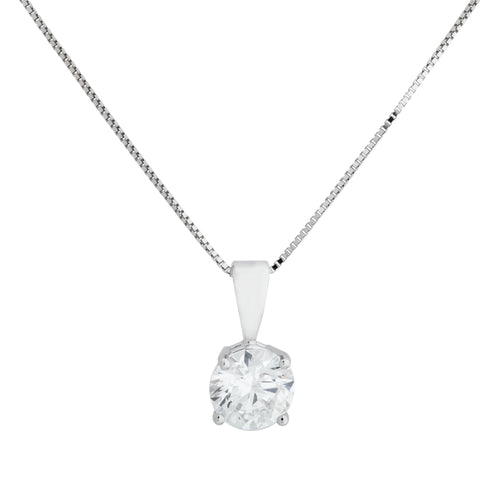 14K White Gold Solitaire Lab Grown Diamond Pendant Necklace