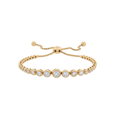 Bezel Set Diamond Bolo Adjustable Bracelet in 14K Yellow Gold