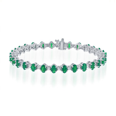 14K White Gold Diamond and Emerald Tennis Bracelet
