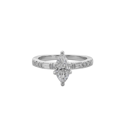 Pavé Diamond Marquise Center Engagement Ring in 14K White Gold, 0.97cttw
