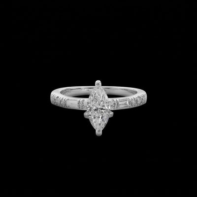 Tapper's Estate Collection | 14K White Gold Pavé Diamond Marquise Center Engagement Ring, 0.97cttw