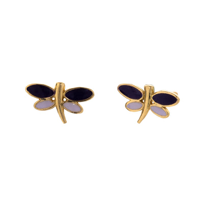 Enamel Dragonfly Kids Stud Earrings in 18K Yellow Gold