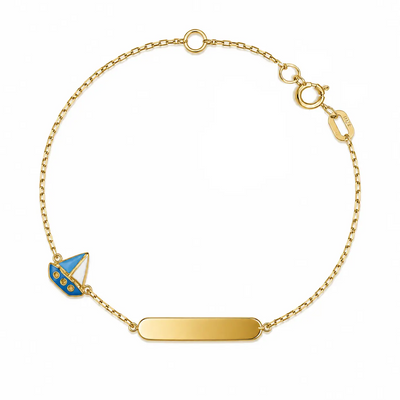 Children's Light Blue & White Enamel Sailboat ID Bracelet in 18K Yellow Gold