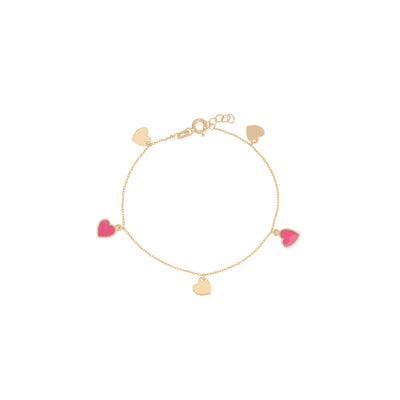 Children's Pink Enamel Heart Bracelet in 18K Yellow Gold