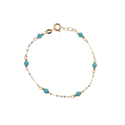 5.5" Turquoise Bead Kids Bracelet in 18K Yellow Gold