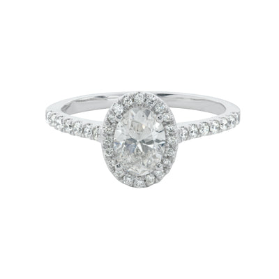 Diamond Halo Oval Center Engagement Ring in 14K White Gold, 0.97cttw
