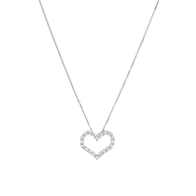 18" Open Diamond Heart Necklace in 14K White Gold