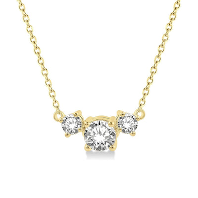 Three Stone Diamond  Necklace in 14K Yellow Gold, 0.50cttw