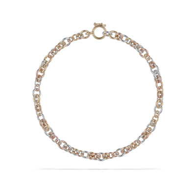 18 KARAT YELLOW AND ROSE GOLD WITH STERLING SILVER LINK BRACELET