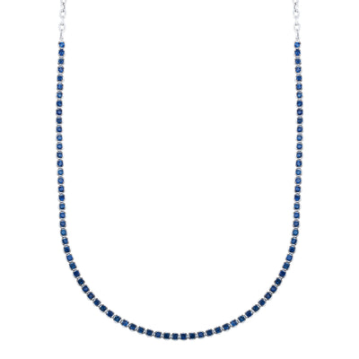 Round Blue Sapphire Eternity Necklace in 18K White Gold