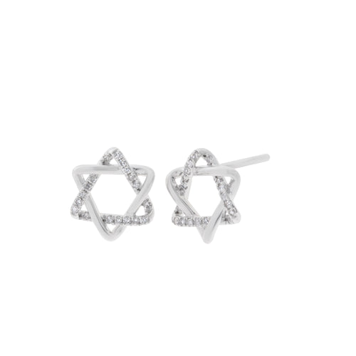Diamond Star of David Stud Earrings in 14K White Gold