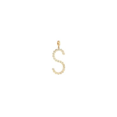 "S" Initial Diamond Bezel Letter Clip on Charm Pendant in 14K Yellow Gold