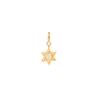 Single Midi Bitty Pave Diamond Star of David Pendant in 14K Yellow Gold